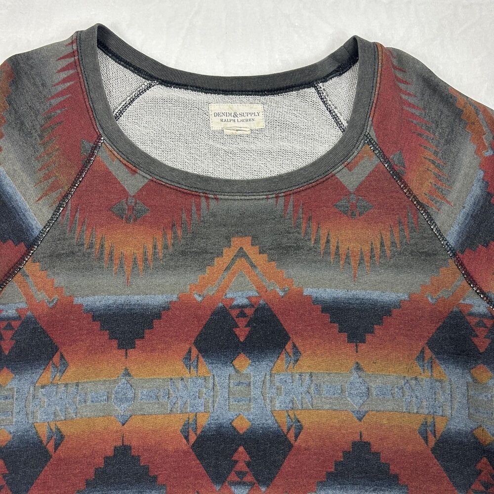Denim & Supply Ralph Lauren Sweatshirt Mens Small Gray Aztec Raglan Crewneck